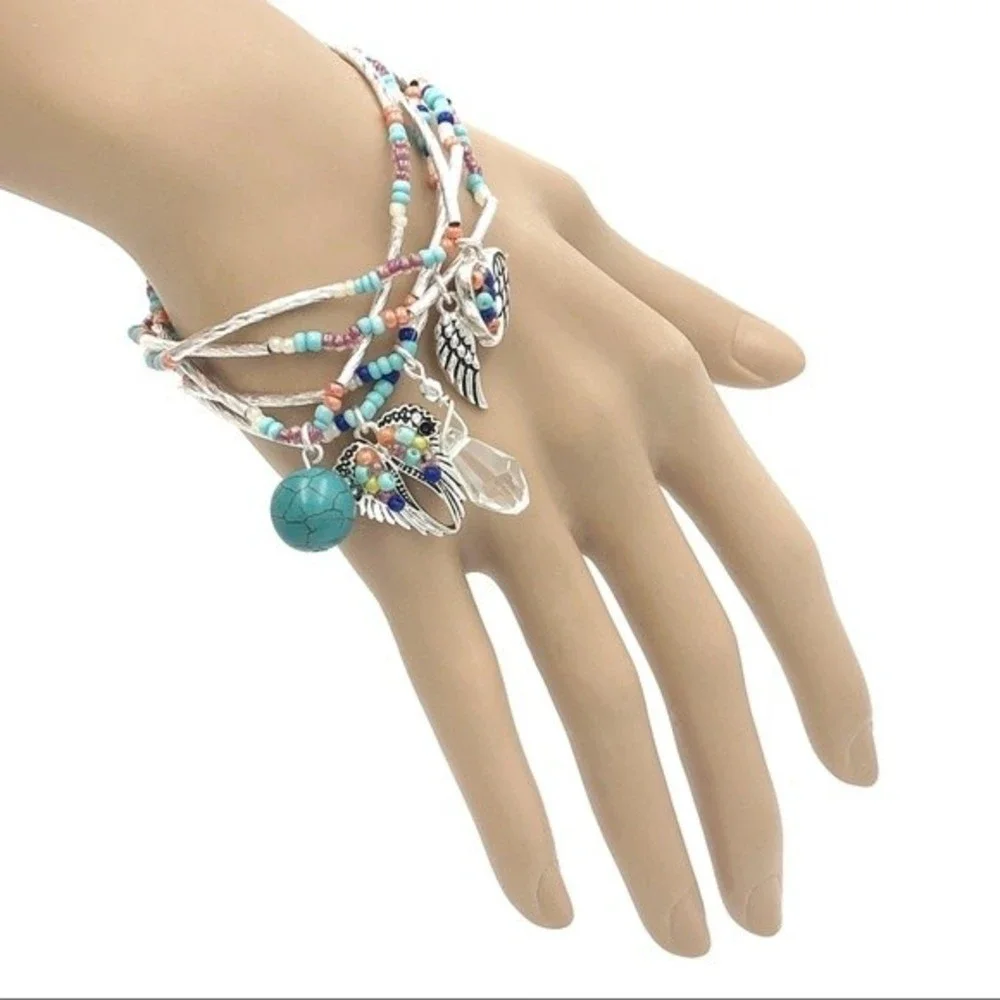 🌼 Angel Wing Heart Seed Bead Set of 5 Bracelets